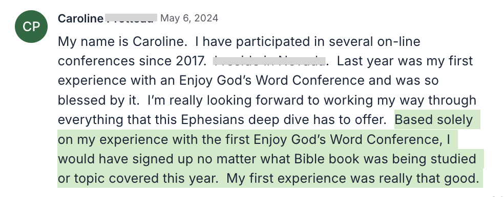 Caroline testimonial